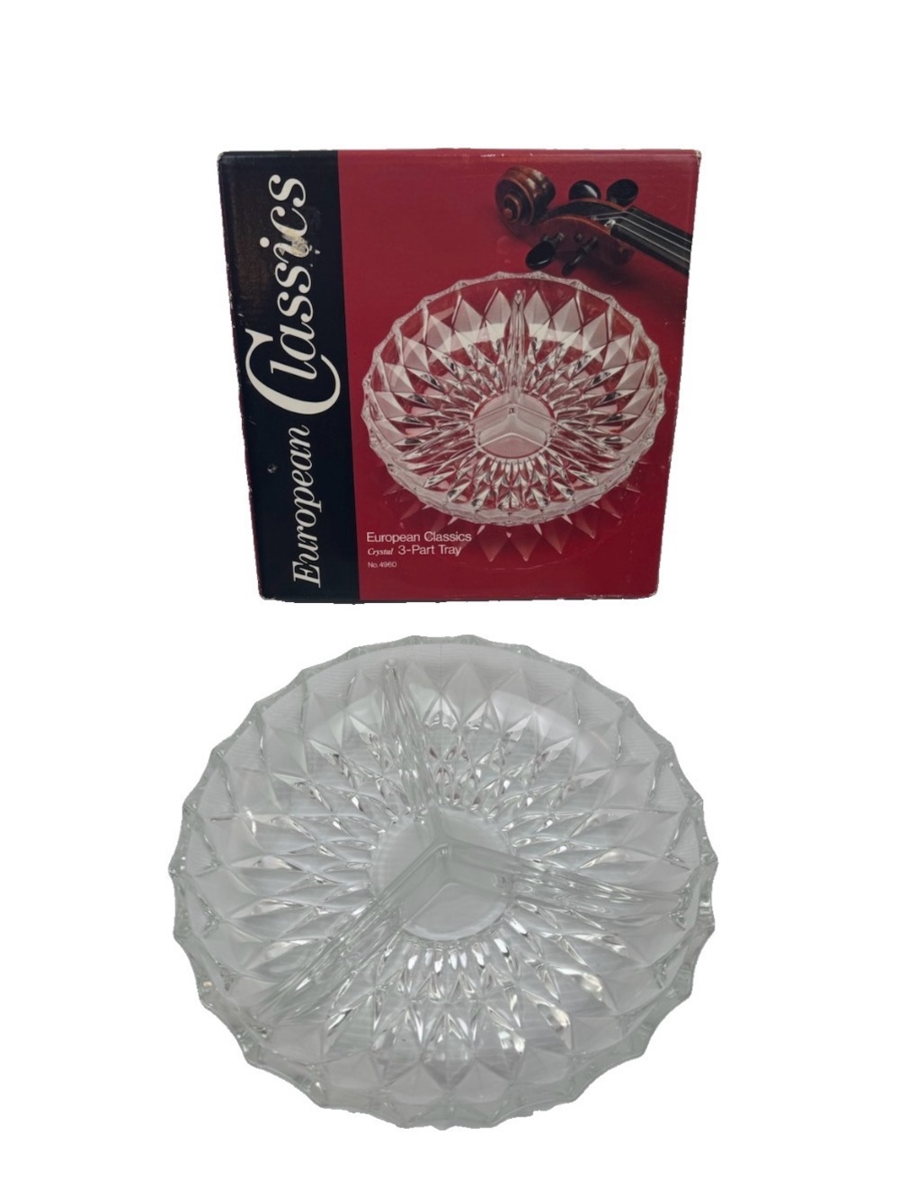 Vtg European Classics Crystal 3 Part Serving/Snack Tray W/Box 1983 West Germany